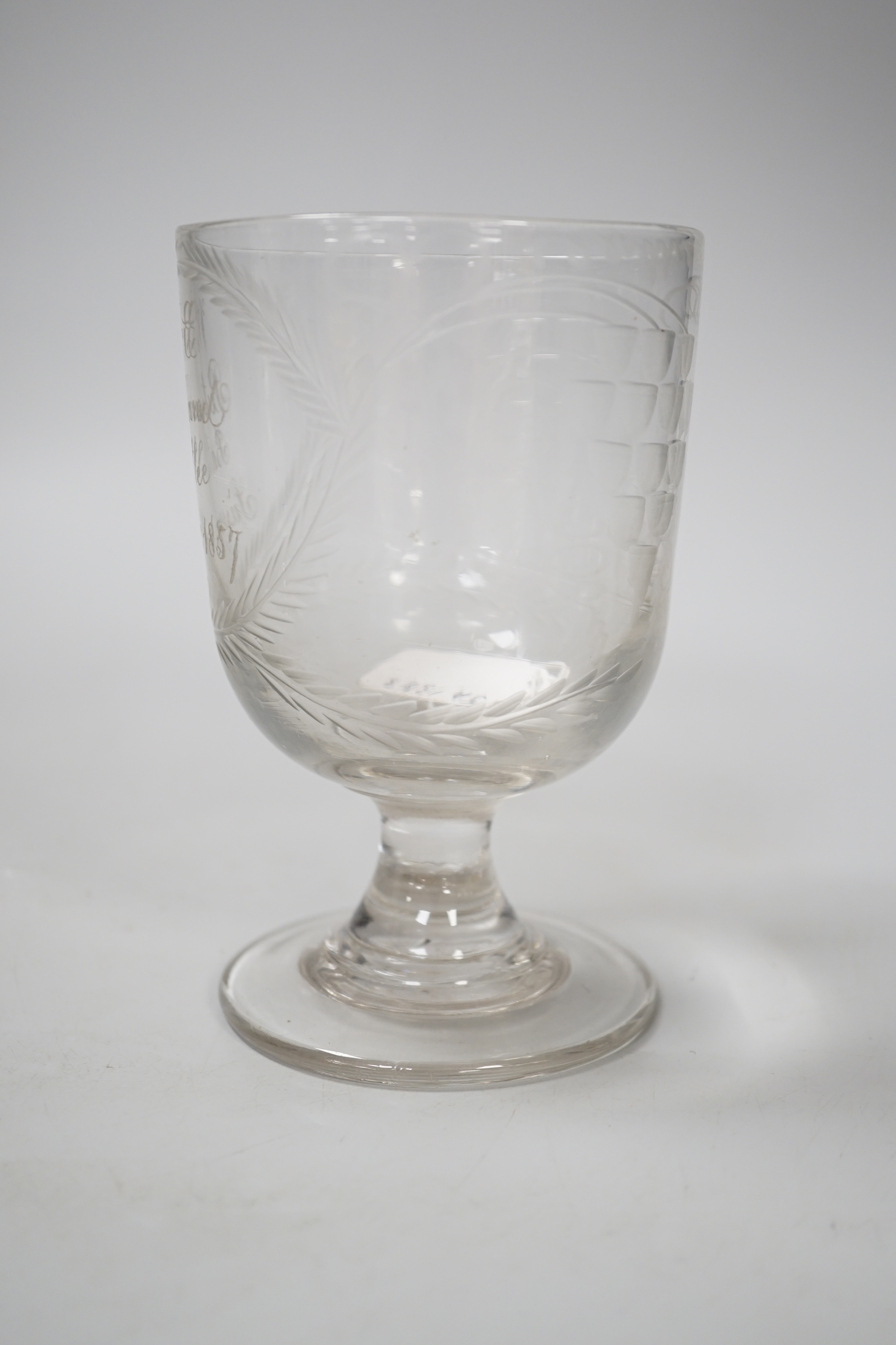 A documentary rummer related to Battle In Sussex, of English lead crystal and dating to C1790-1800 the later scripted dedication reads ‘W & E Putland, Battle, Sussex, 1857’, 14cm